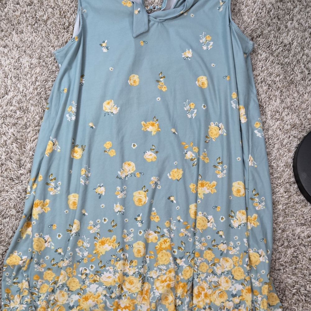 Floral Sleeveless Dress in Blue and Yellow